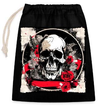 Totenschädel Tattoo Heavy Metal Rocker - Verschließbarer Geschenkbeutel aus Baumwolle (25x30cm) - Schwarz - Vorne