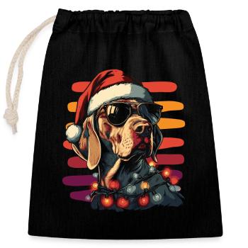 Chapeau de Père Noël et lunettes de soleil du braque de Weimar - Sac cadeau en coton avec cordon (25 x 30 cm) - noir - Devant