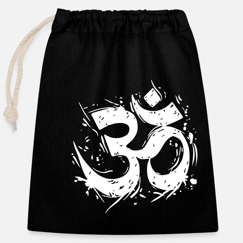 Om-Symbol im dynamischen Grunge-Design - Verschließbarer Geschenkbeutel aus Baumwolle (25x30cm) - Schwarz