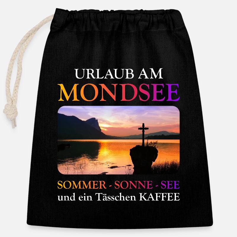 Mondsee Été - Sac cadeau en coton avec cordon (25 x 30 cm) - noir