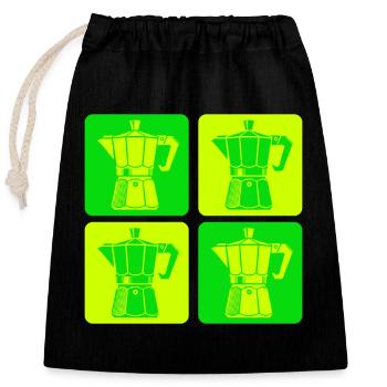 Retro Espressokocher Pop Art - Verschließbarer Geschenkbeutel aus Baumwolle (25x30cm) - Schwarz - Vorne