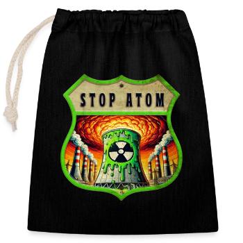 Stop Atom Wappen Design - Verschließbarer Geschenkbeutel aus Baumwolle (25x30cm) - Schwarz - Vorne