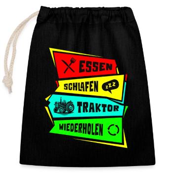 Manger dormir tracteur répéter - Sac cadeau en coton avec cordon (25 x 30 cm) - noir - Devant
