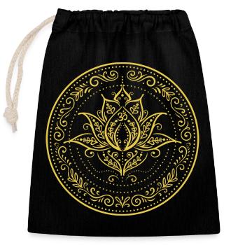 Lotus Mandala - Spirituelles Symbol in Gold - Verschließbarer Geschenkbeutel aus Baumwolle (25x30cm) - Schwarz - Vorne