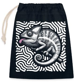 Caméléon art tribal pastel - Sac cadeau en coton avec cordon (25 x 30 cm) - bleu marine - Devant