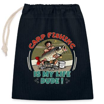 Biggest Carp Fishing Is My Life Dude Humor Trophy - Closable cotton gift bag (25x30cm) - navy - Front