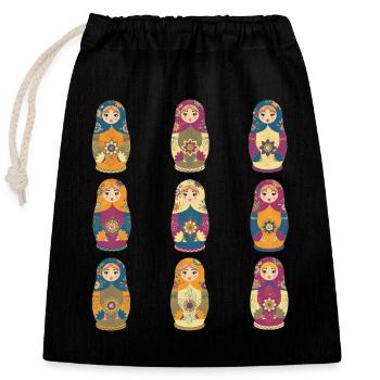 Motif de poupées matriochkas russes traditionnelles - Sac cadeau en coton avec cordon (25 x 30 cm) - noir - Devant