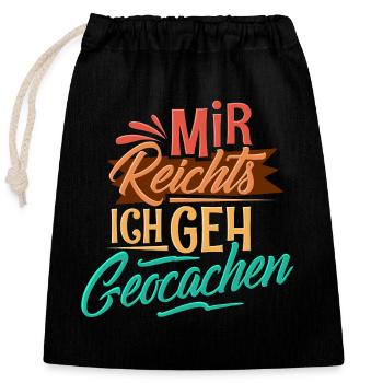 Geocaching - Verschließbarer Geschenkbeutel aus Baumwolle (25x30cm) - Schwarz - Vorne