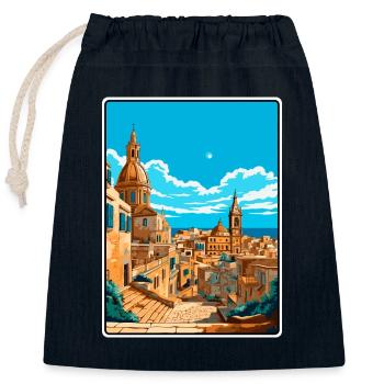 Valletta Malta Vintage-Reiseplakat Cityscape WPA - Verschließbarer Geschenkbeutel aus Baumwolle (25x30cm) - Navy - Vorne