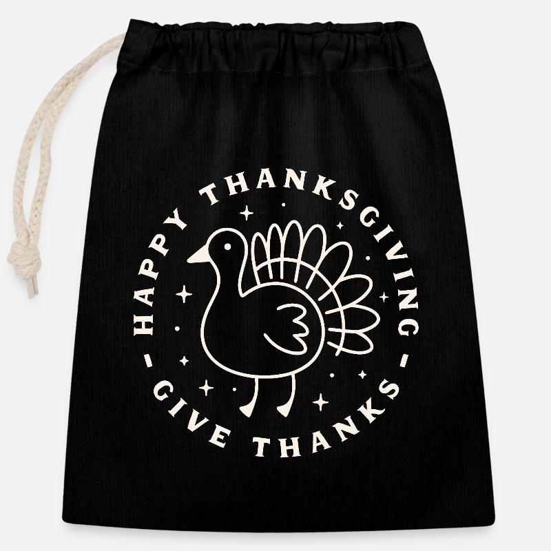 Joyeux thanksgiving rendre grâce salutations dinde - Sac cadeau en coton avec cordon (25 x 30 cm) - noir