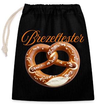 Traditioneller Brezenknoten mit Salzdekor - Verschließbarer Geschenkbeutel aus Baumwolle (25x30cm) - Schwarz - Vorne