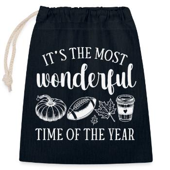 Autumn coziness with Pumpkin and Coffee - Closable cotton gift bag (25x30cm) - navy - Front