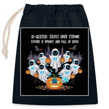 AI Ghosts: Trick or Stream! - Closable cotton gift bag (25x30cm) - navy - Front