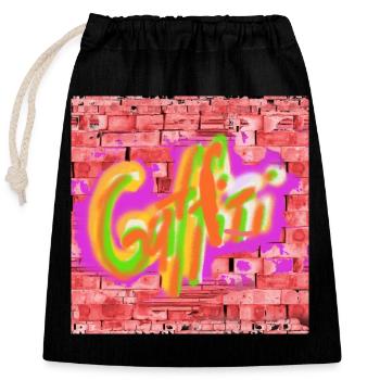 Colorful graffiti on bricks - Closable cotton gift bag (25x30cm) - black - Front
