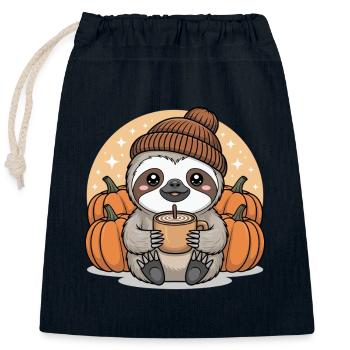 Süßer Sloth mit Kürbissen und Heißgetränk - Verschließbarer Geschenkbeutel aus Baumwolle (25x30cm) - Navy - Vorne