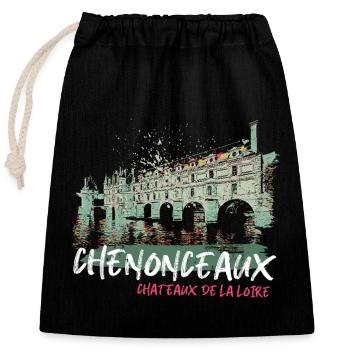 Châteaux de la Loire à Chenonceaux - Sac cadeau en coton avec cordon (25 x 30 cm) - noir - Devant