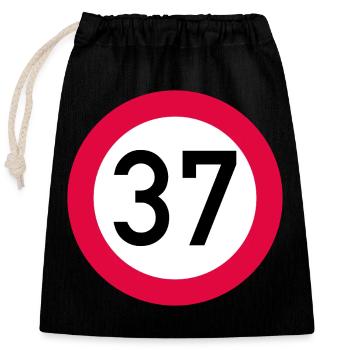 37e anniversaire Attention ! Panneau de signalisation 37 Km/h - Sac cadeau en coton avec cordon (25 x 30 cm) - noir - Devant