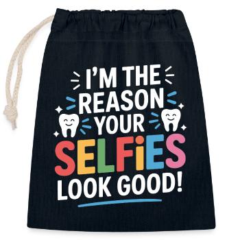 Je suis la raison pour laquelle vos selfies ont l’air bien dentaire - Sac cadeau en coton avec cordon (25 x 30 cm) - bleu marine - Devant