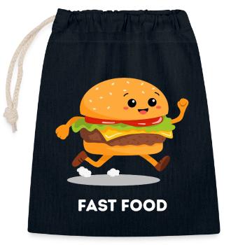 Running Burger – Conception de jeu de mots sur la restauration rapide - Sac cadeau en coton avec cordon (25 x 30 cm) - bleu marine - Devant