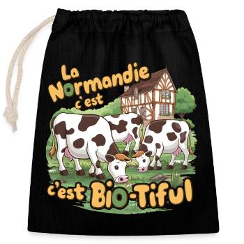Normandie ist ein bio-tiful humorvolles Geschenk - Verschließbarer Geschenkbeutel aus Baumwolle (25x30cm) - Schwarz - Vorne