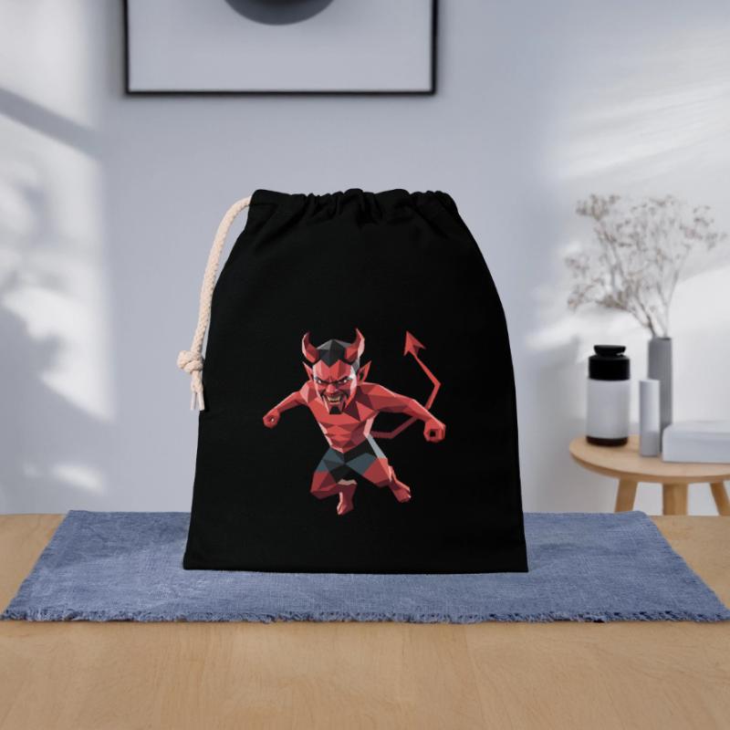 Devil - Cooles Low-Poly-Logo Verschließbarer Geschenkbeutel aus Baumwolle (25x30cm)