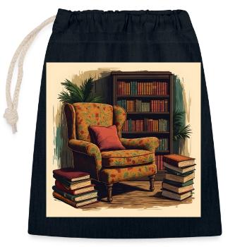 Cozy Reading Chair - Verschließbarer Geschenkbeutel aus Baumwolle (25x30cm) - Navy - Vorne