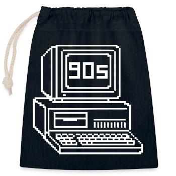 Console rétro des années 90 Pixel Art - Sac cadeau en coton avec cordon (25 x 30 cm) - bleu marine - Devant