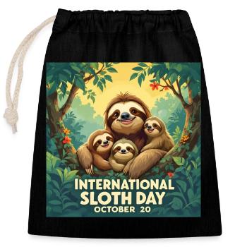 Journée internationale de la paresse en famille - Sac cadeau en coton avec cordon (25 x 30 cm) - noir - Devant