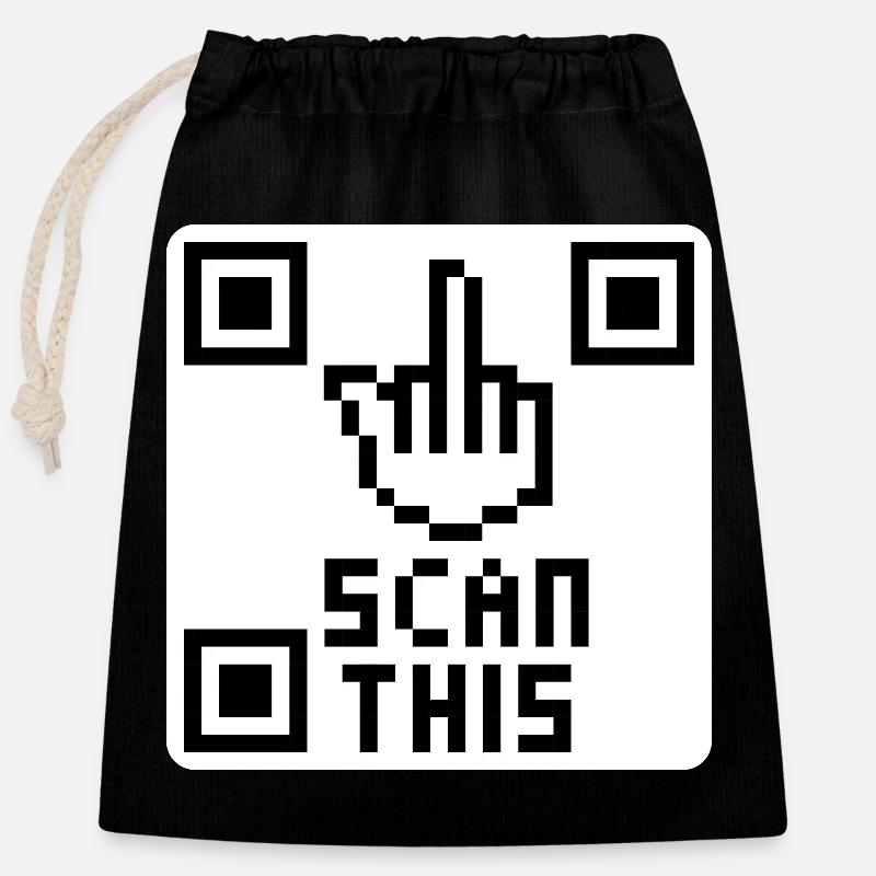 QRcode middle finger - Closable cotton gift bag (25x30cm) - black