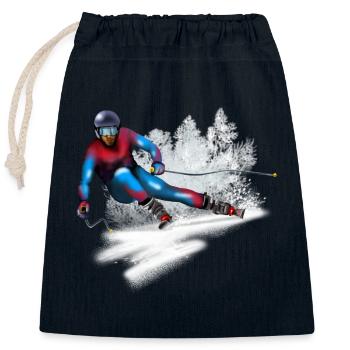 Skieur à grande vitesse dans la neige - Sac cadeau en coton avec cordon (25 x 30 cm) - bleu marine - Devant