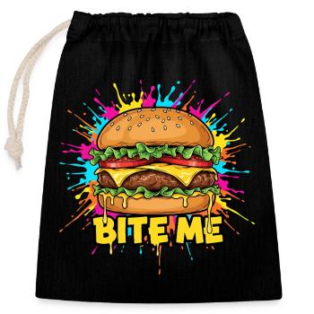 Popart Burger Bite Me  - Verschließbarer Geschenkbeutel aus Baumwolle (25x30cm) - Schwarz - Vorne