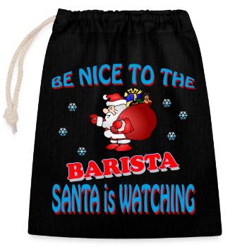 SANTA BARISTA - Verschließbarer Geschenkbeutel aus Baumwolle (25x30cm) - Schwarz - Vorne