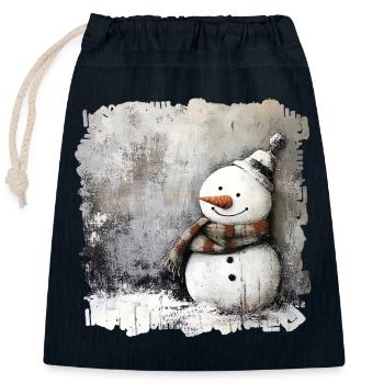 Bonhomme de neige d’hiver avec écharpe - Sac cadeau en coton avec cordon (25 x 30 cm) - bleu marine - Devant