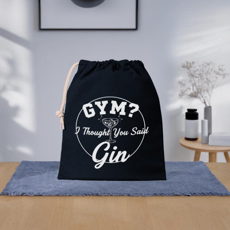 Gym oder Gin ? Verschließbarer Geschenkbeutel aus Baumwolle (25x30cm)