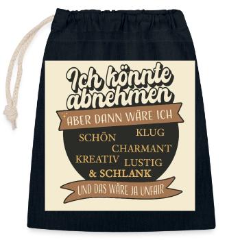 Ich könnte abnehmen – aber das wäre unfair - Verschließbarer Geschenkbeutel aus Baumwolle (25x30cm) - Navy - Vorne