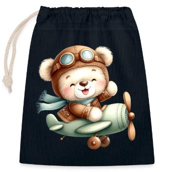 Aviator Teddy - Closable cotton gift bag (25x30cm) - navy - Front