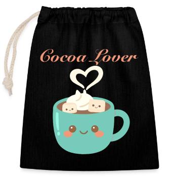 Cocoa lover - Tasse kawaii chocolat chaud d’hiver  - Sac cadeau en coton avec cordon (25 x 30 cm) - noir - Devant
