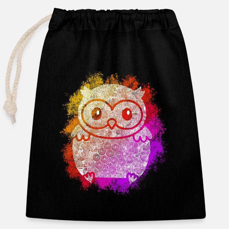 Zentangle Owl - Closable cotton gift bag (25x30cm) - black
