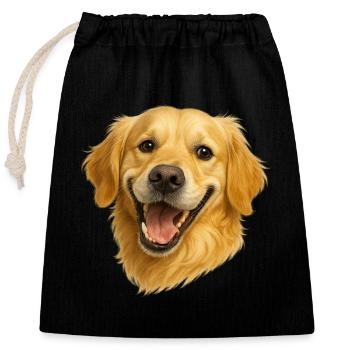 Cheerful Golden Retriever Head - Closable cotton gift bag (25x30cm) - black - Front