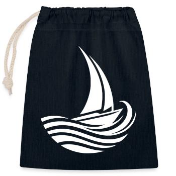 Minimalistisch maritim Segelboot trifft Welle - Verschließbarer Geschenkbeutel aus Baumwolle (25x30cm) - Navy - Vorne