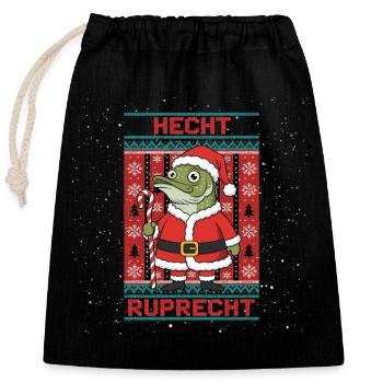 Hecht Ruprecht Angeln Ugly Christmas Geschenk - Verschließbarer Geschenkbeutel aus Baumwolle (25x30cm) - Schwarz - Vorne