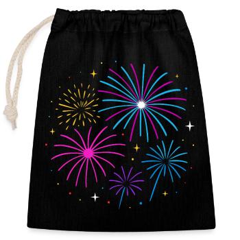 Feuerwerk Silvester Design – Happy New Year - Verschließbarer Geschenkbeutel aus Baumwolle (25x30cm) - Schwarz - Vorne