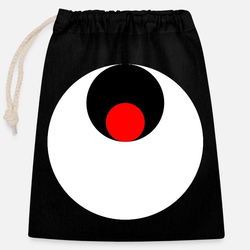 3 circles, white, black and red - Closable cotton gift bag (25x30cm) - black