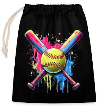 Softball - Closable cotton gift bag (25x30cm) - black - Front