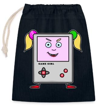 Game Girl – Retro Cartoon Console - Closable cotton gift bag (25x30cm) - navy - Front