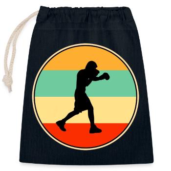 Retro-Box-Silhouette-Kampfsportler - Verschließbarer Geschenkbeutel aus Baumwolle (25x30cm) - Navy - Vorne