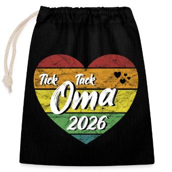 Tick Tack Oma 2026 werdende Uroma Omama 2026 retro - Verschließbarer Geschenkbeutel aus Baumwolle (25x30cm) - Schwarz - Vorne