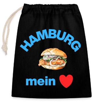 Hambourg ❤️, Fish Rolls Love ! Fischkopp - Sac cadeau en coton avec cordon (25 x 30 cm) - noir - Devant