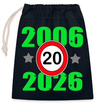 20 ans, 20e anniversaire 2026 - Sac cadeau en coton avec cordon (25 x 30 cm) - bleu marine - Devant