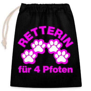 RETTERIN FÜR 4 PFOTEN! 🐾TIERLIEBE - Verschließbarer Geschenkbeutel aus Baumwolle (25x30cm) - Schwarz - Vorne